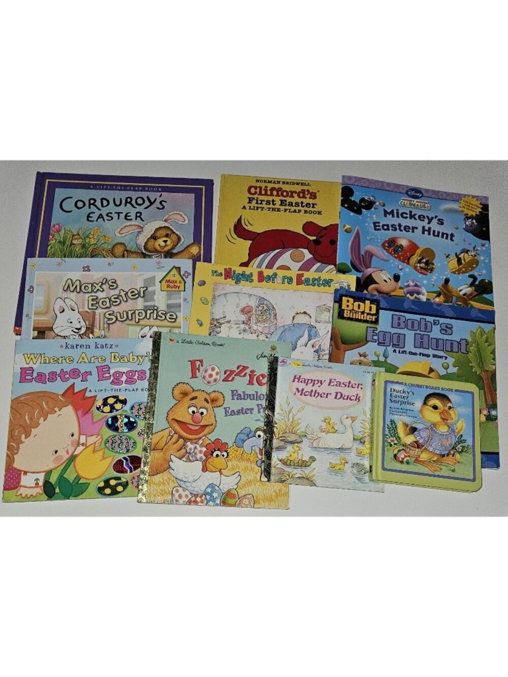 10 Easter Book Lot Disney Mickey Fozzie Max Ruby Bob Builder Clifford Courdoroy